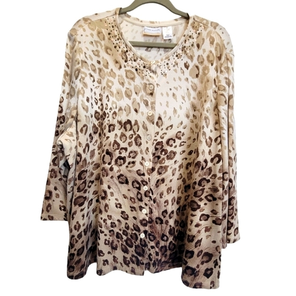 ALFRED DUNNER 3X Beaded Embellished Animal Print Button Down Cardigan - Picture 1 of 8